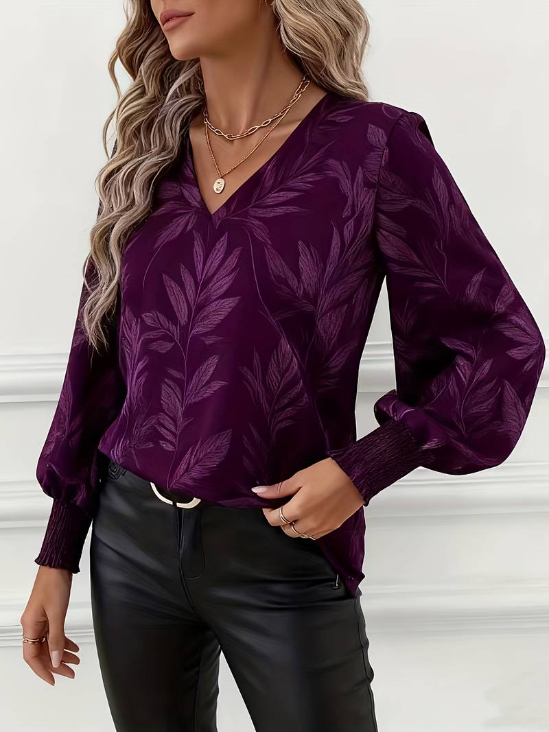 Ruchama - Elegant bluse med bladprint