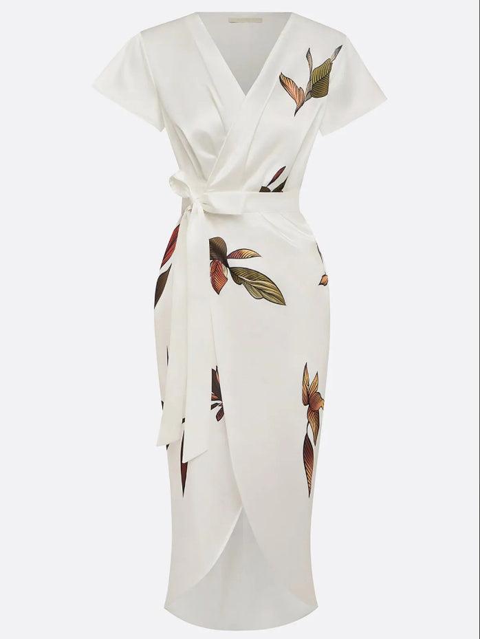Harper - Elegant botanisk wrapkjole