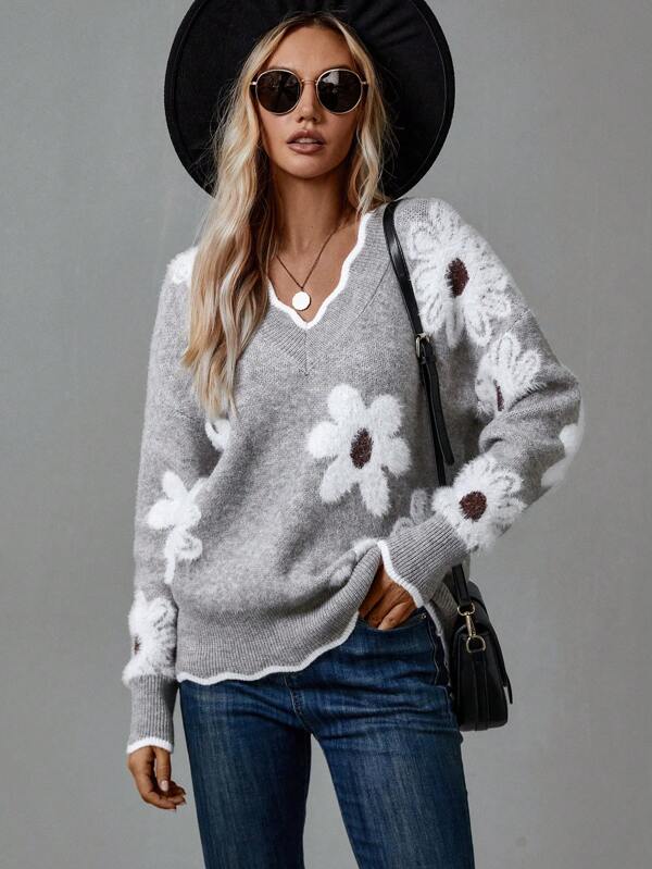 Thea - Elegant Sweater med Blomstermotiv