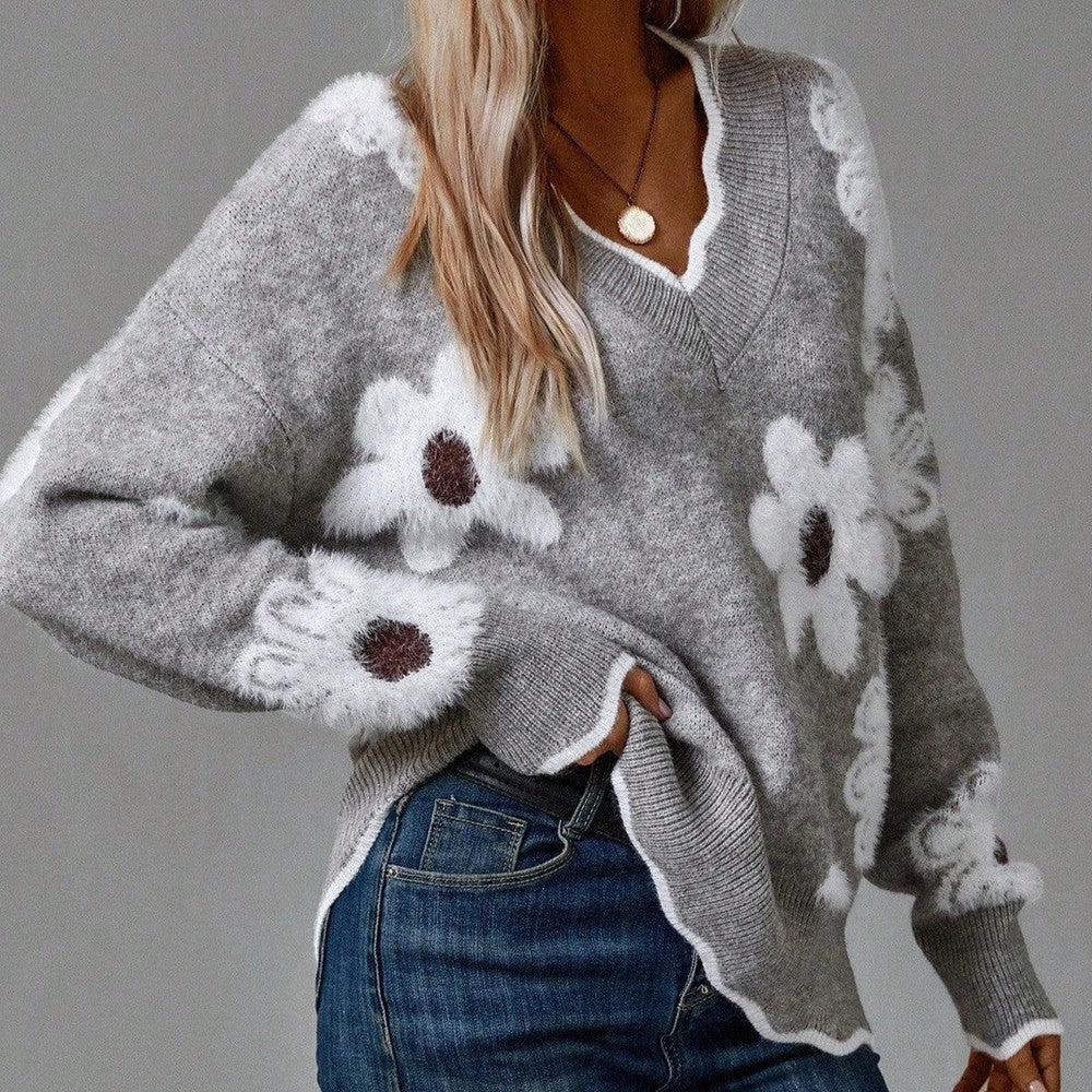 Thea - Elegant Sweater med Blomstermotiv