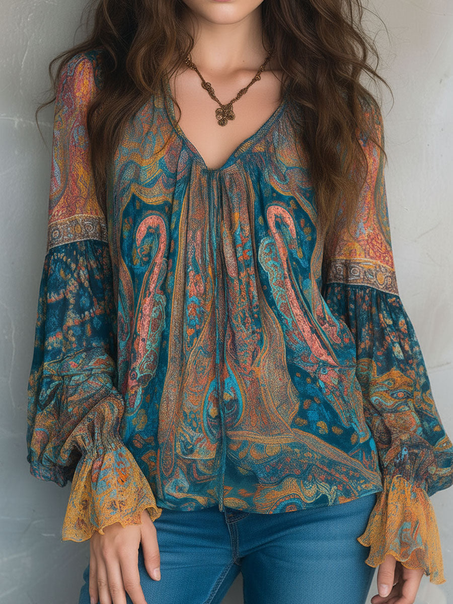 Sara - Boheme-bluse i chiffon
