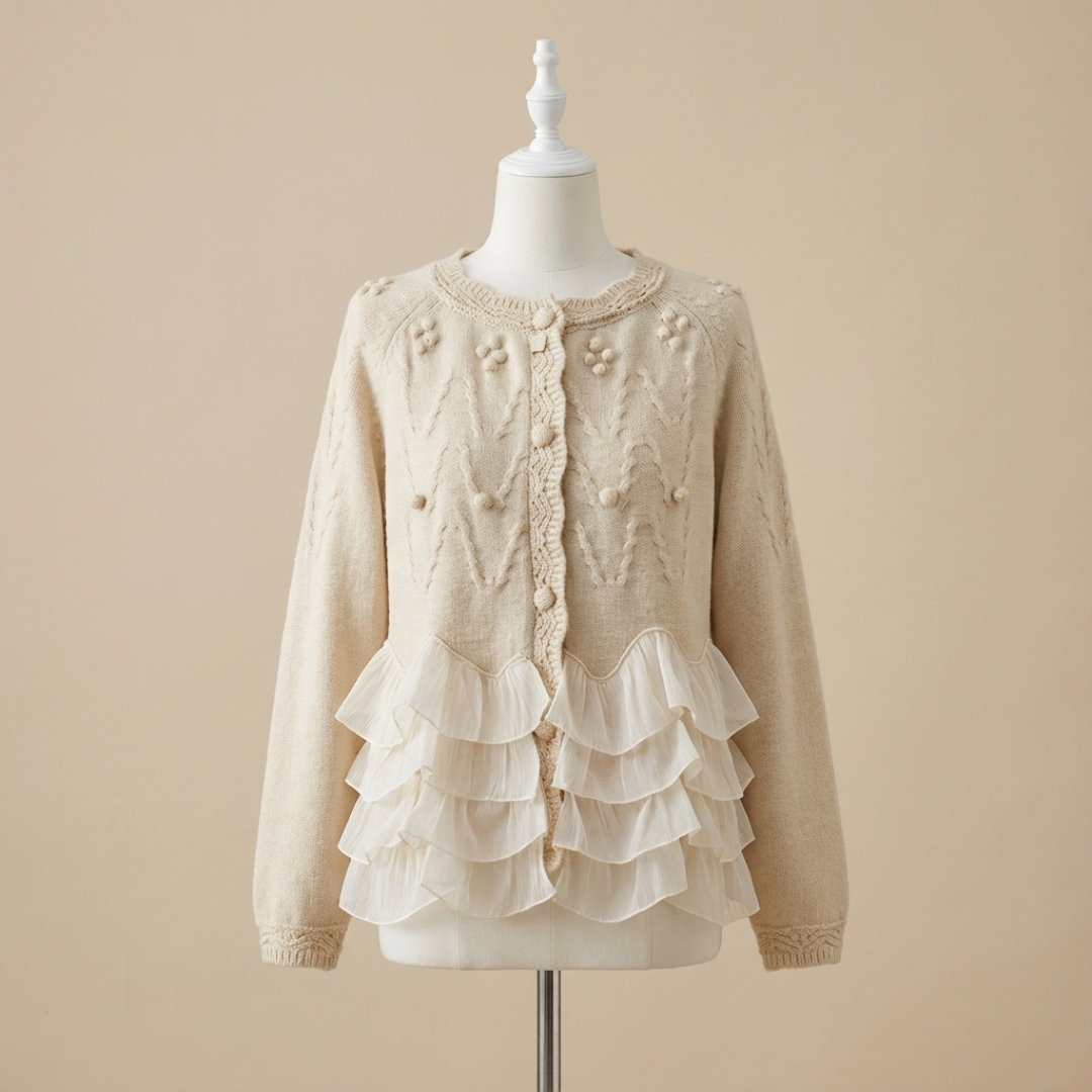 Natalie - Elegant Cardigan Med Flæser
