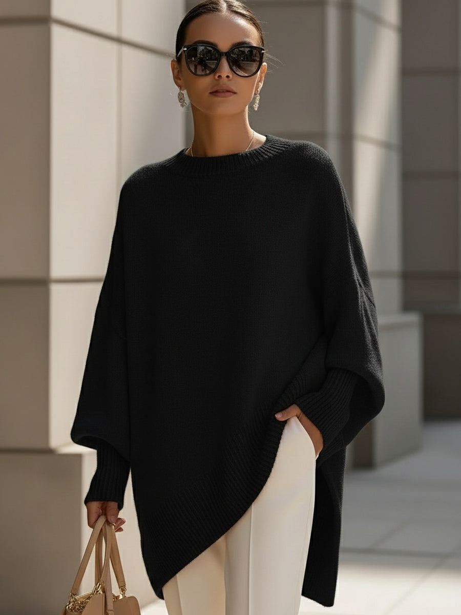 Bea - Poncho-striktrøje i elegant beige