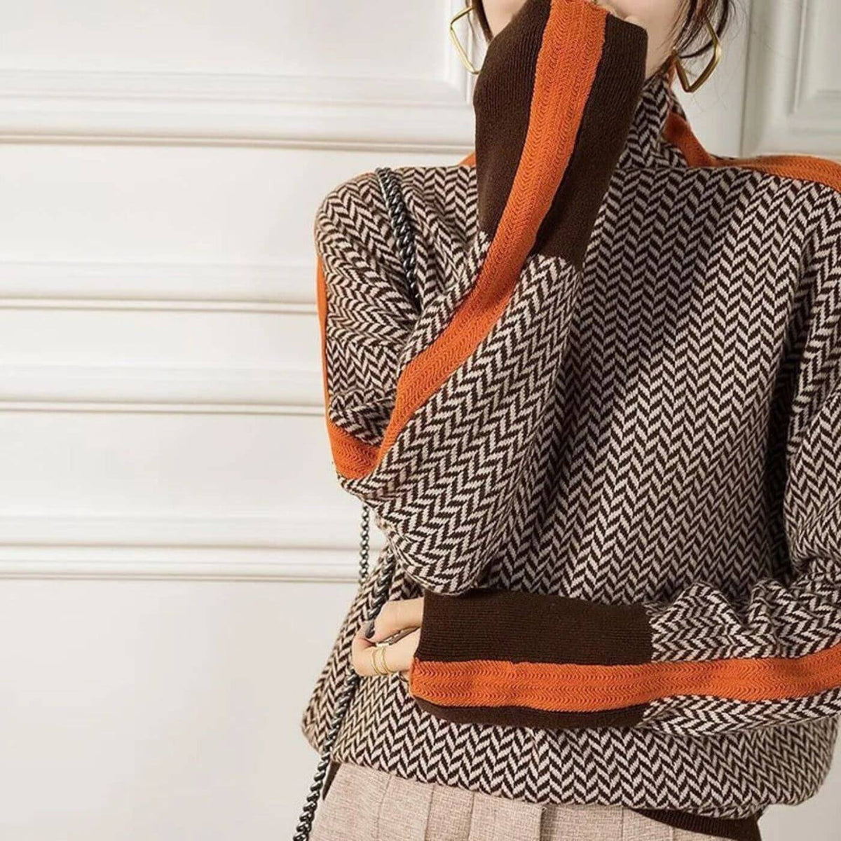 Hazel - Chic rullekravetrøje med sildebensmønster