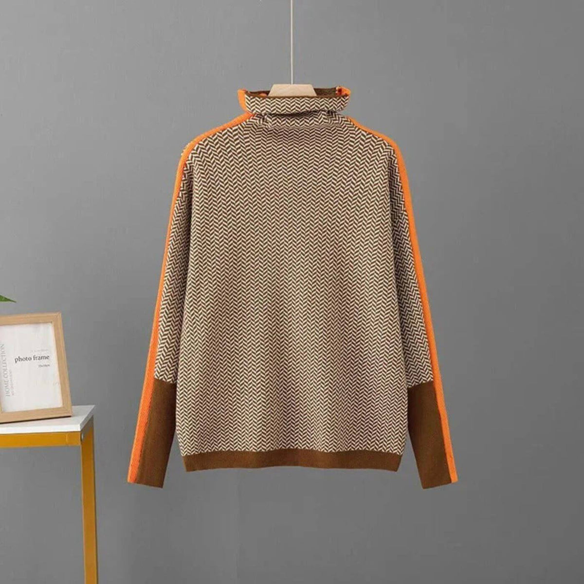 Leni - Elegant rullekravetrøje med sildebensmønster