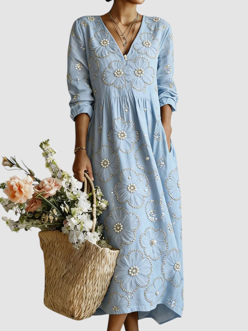 Lina - Elegant blomstret midikjole
