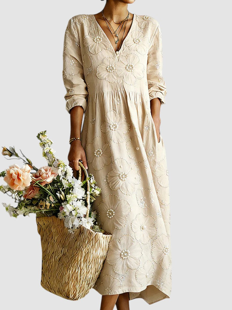 Lina - Elegant blomstret midikjole