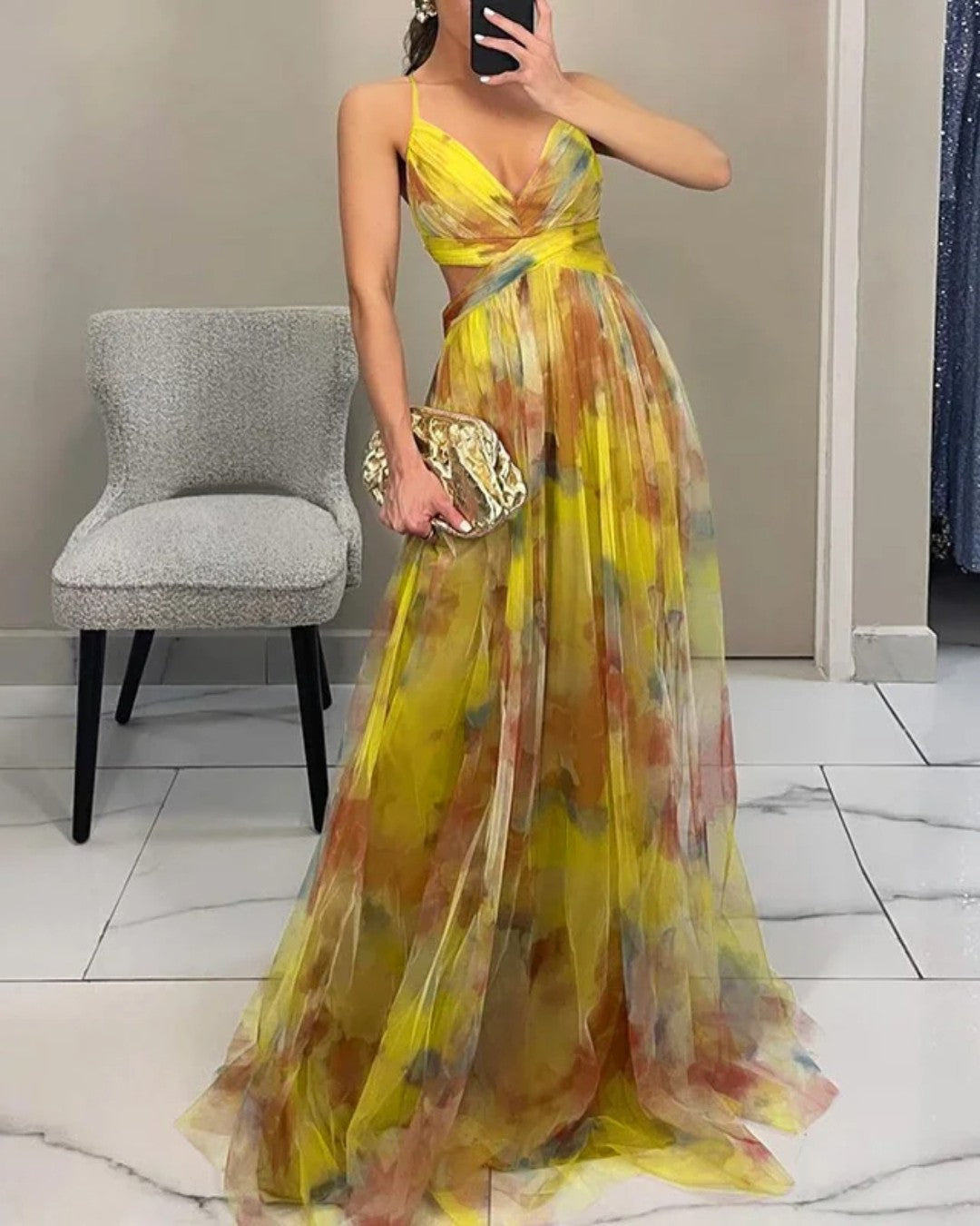 Delacroix - Elegant blomstret maxikjole