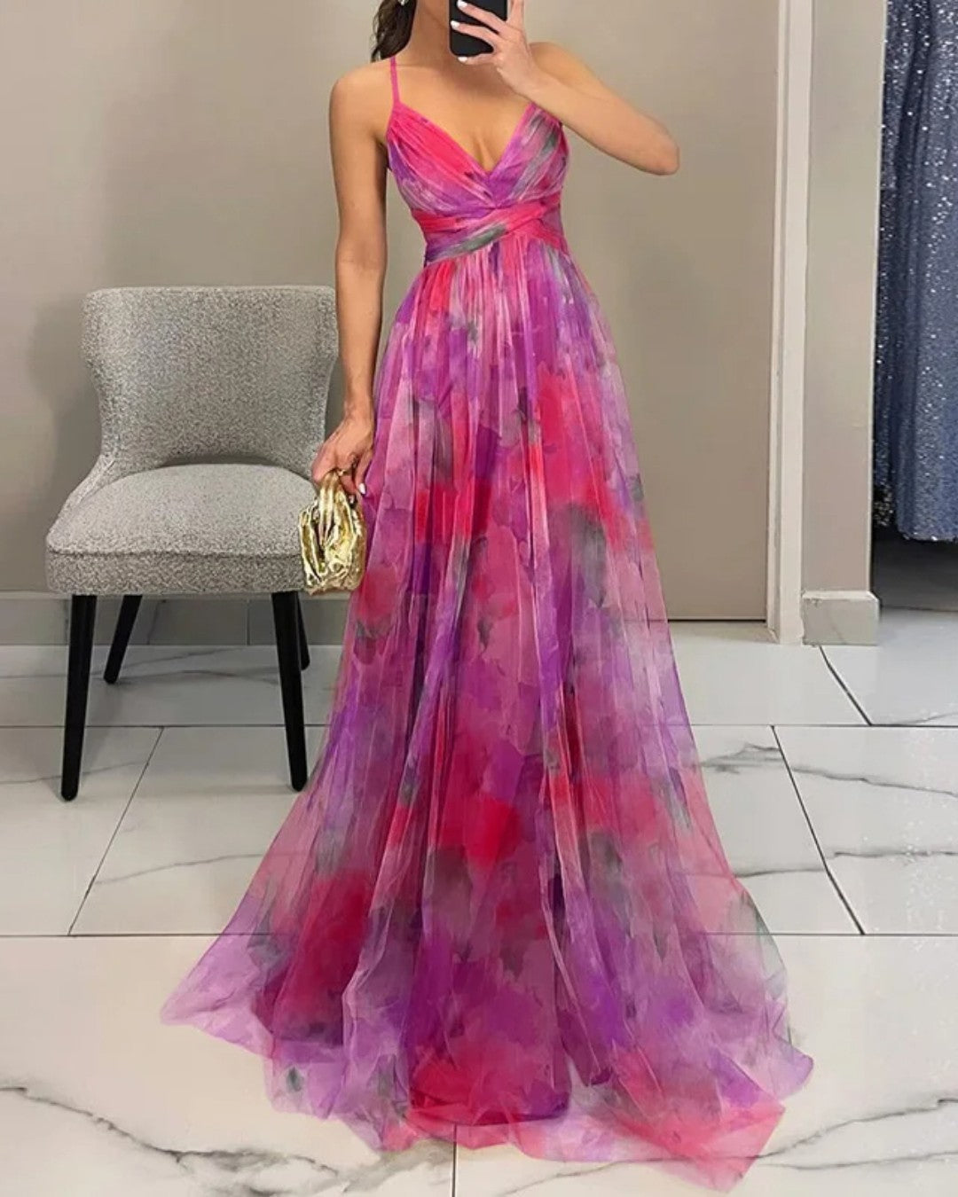 Delacroix - Elegant blomstret maxikjole
