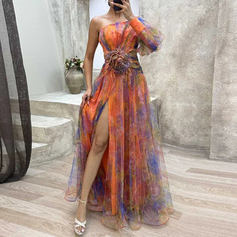 Philena - Elegant farverig maxikjole