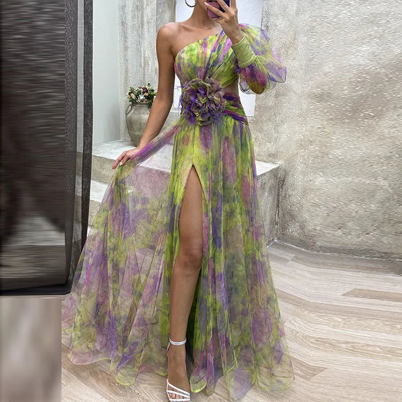 Philena - Elegant farverig maxikjole