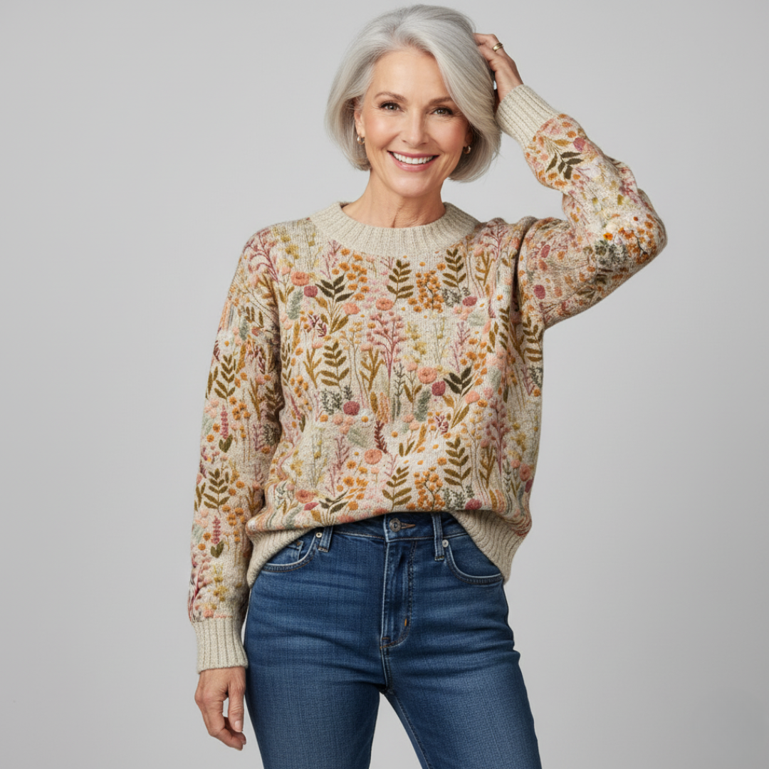 Tina - Elegant Sweater med Blomstermotiv
