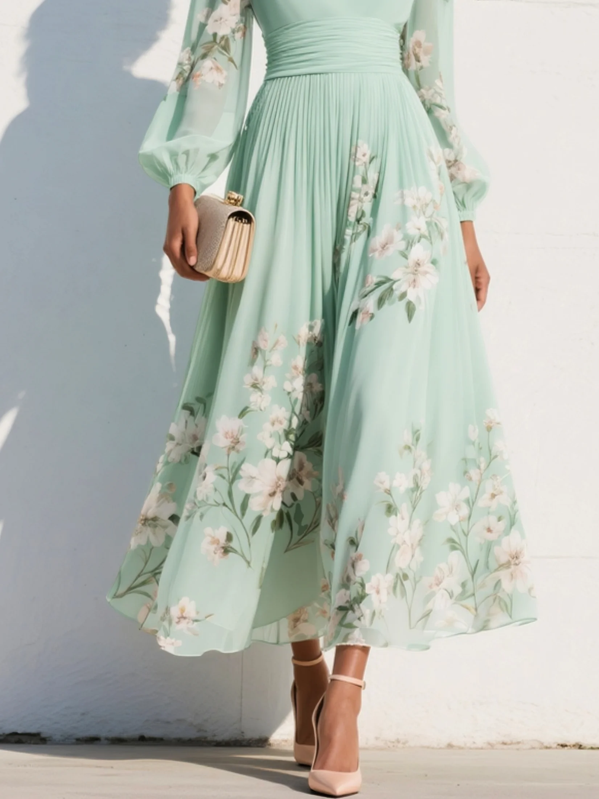 Lila - Elegant blomstret midikjole