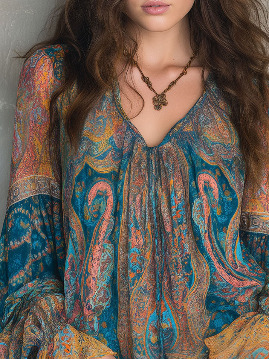 Sara - Boheme-bluse i chiffon