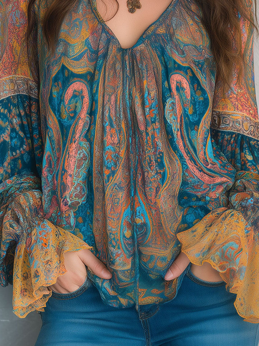 Sara - Boheme-bluse i chiffon
