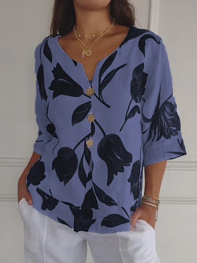 Kim - Elegant skjortebluse med blomster