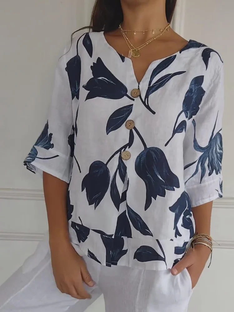Kim - Elegant skjortebluse med blomster