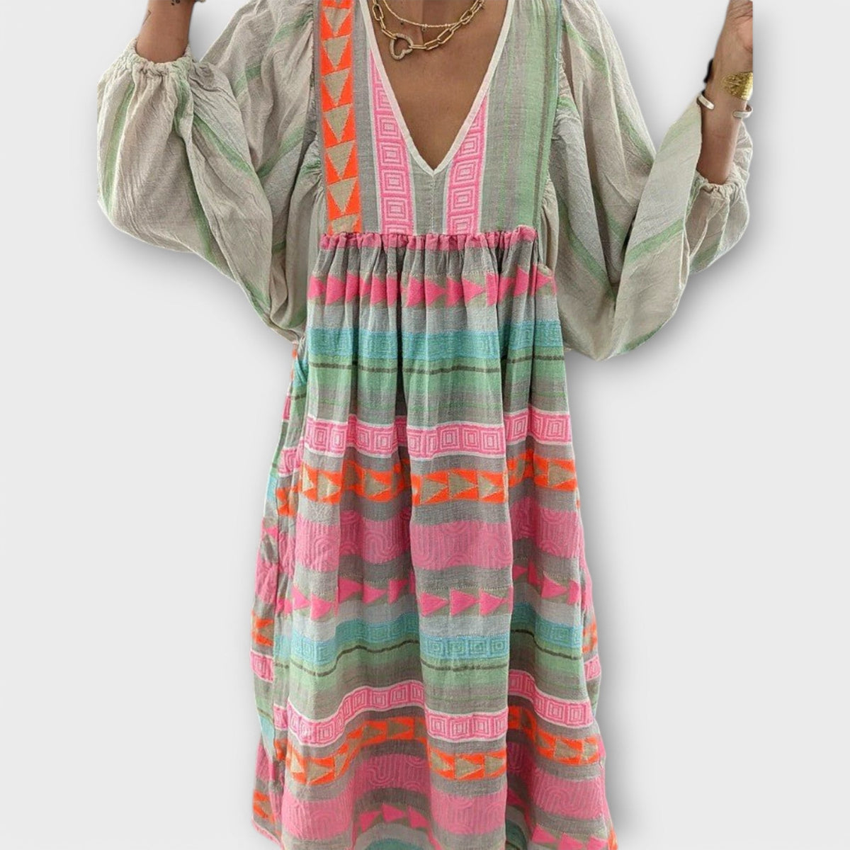 Elfruna - Broderet boho-midikjole