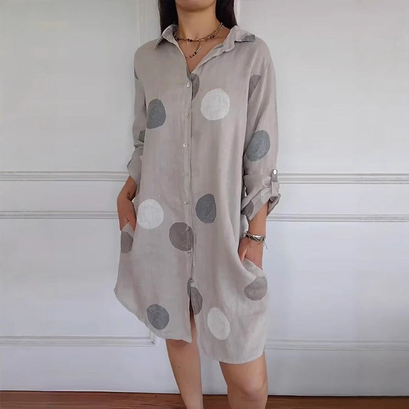 Melina - Elegant skjortekjole med print