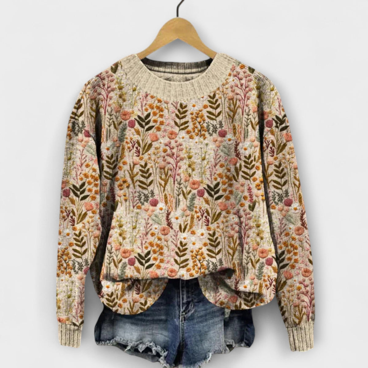 Tina - Elegant Sweater med Blomstermotiv