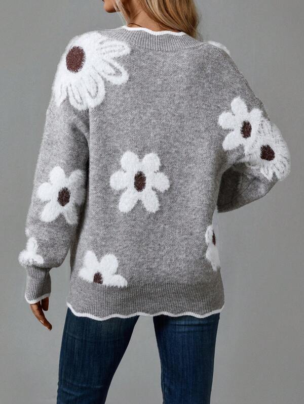Thea - Elegant Sweater med Blomstermotiv