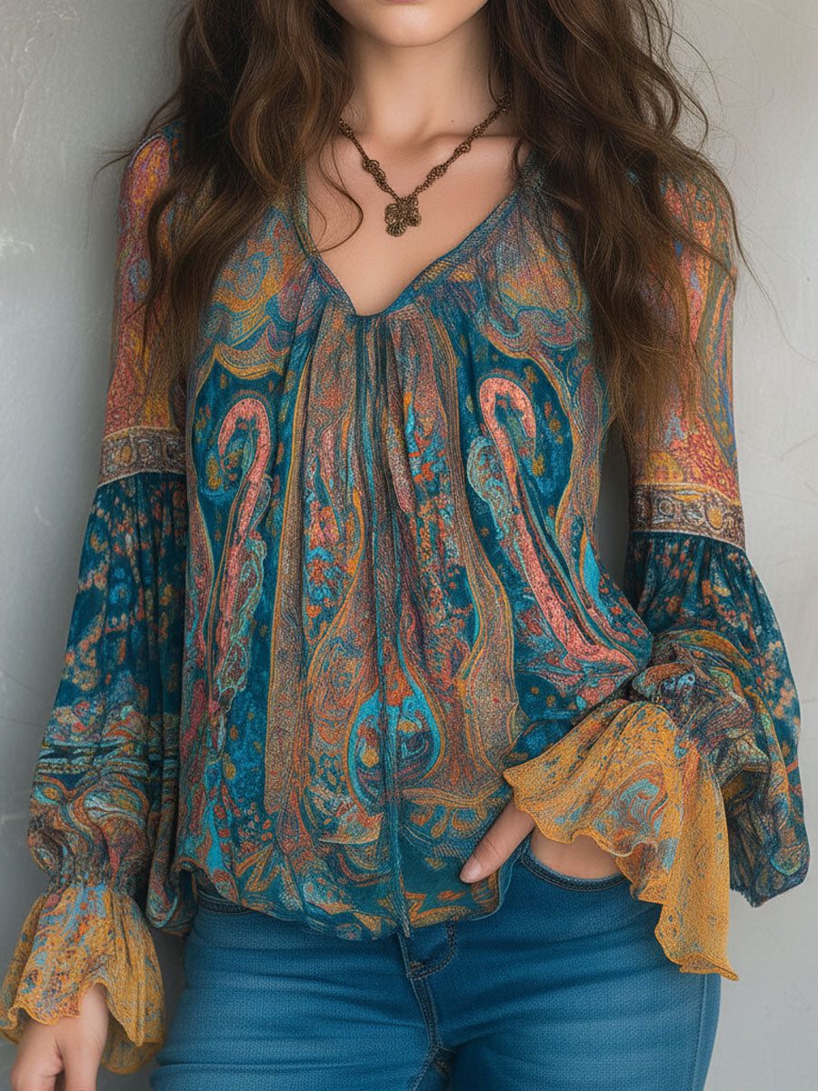 Sara - Boheme-bluse i chiffon