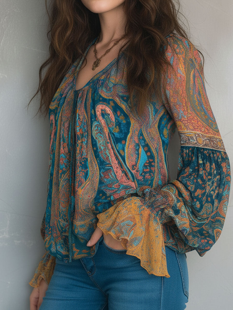Sara - Boheme-bluse i chiffon