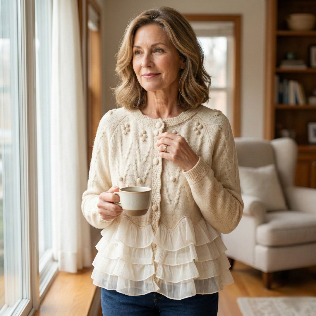 Natalie - Elegant Cardigan Med Flæser