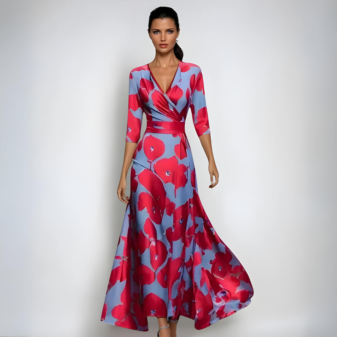 Valeria - Elegant blomstret maxikjole