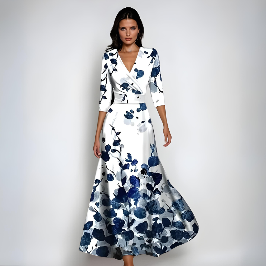 Valeria - Elegant blomstret maxikjole