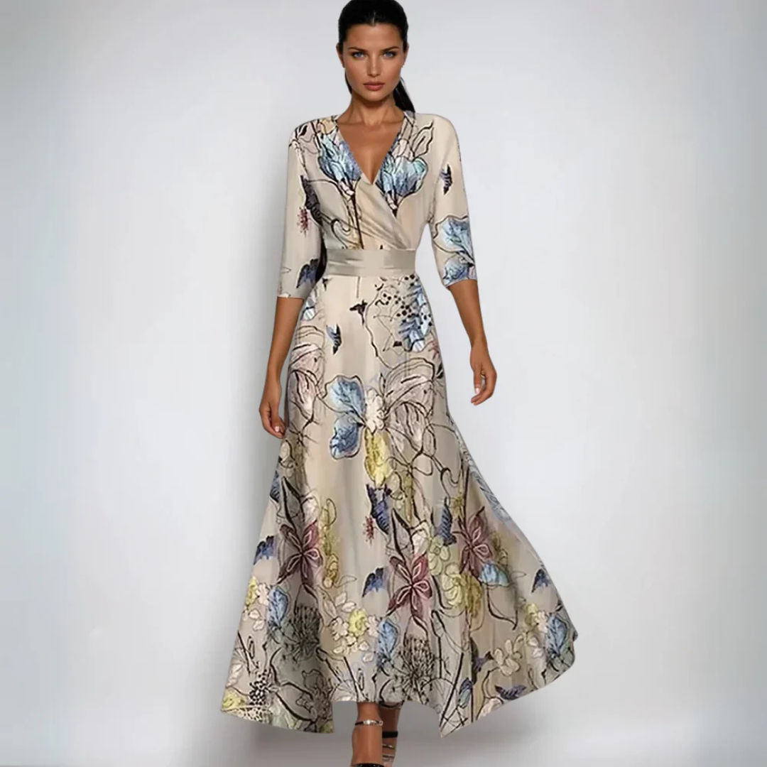 Valeria - Elegant blomstret maxikjole