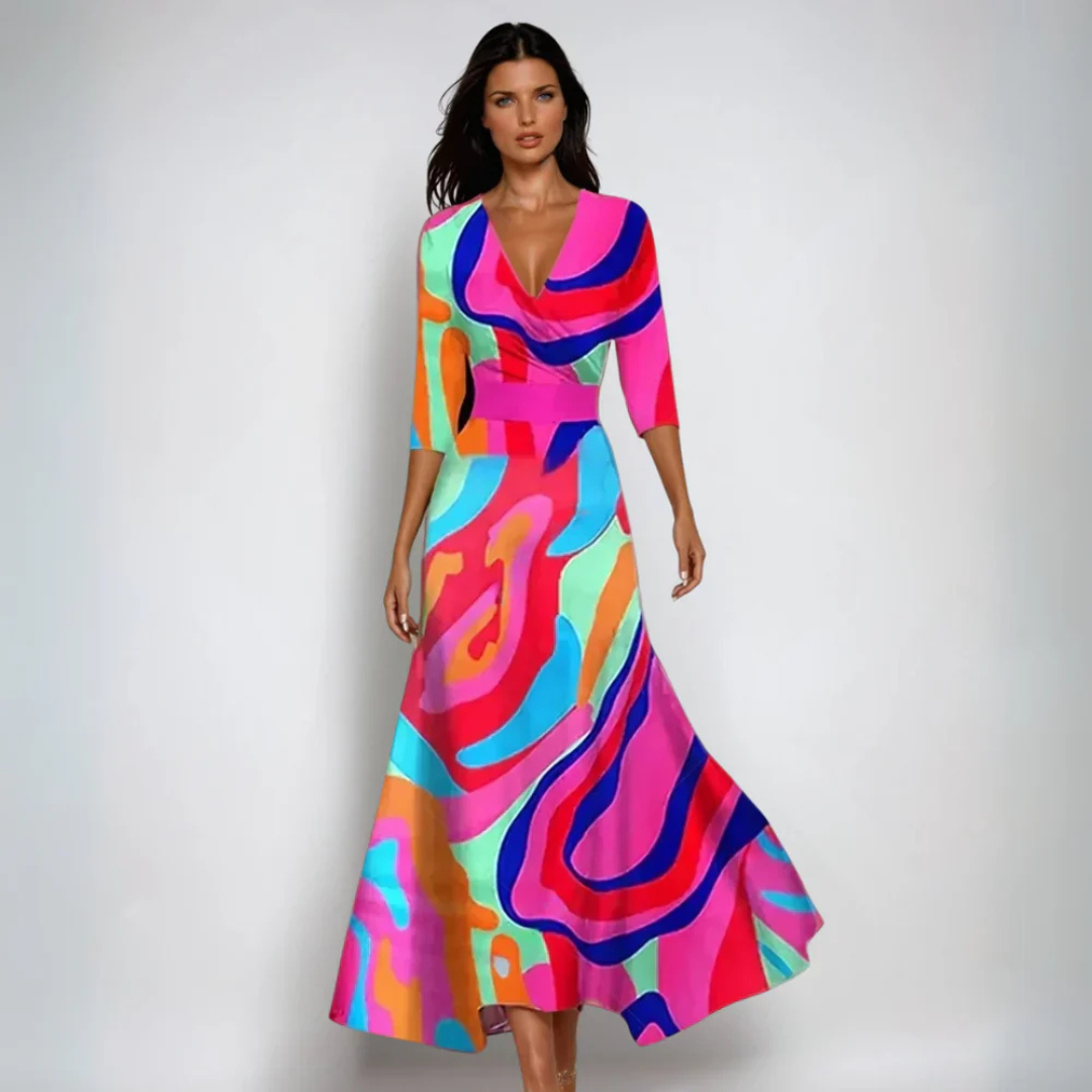 Valeria - Elegant blomstret maxikjole