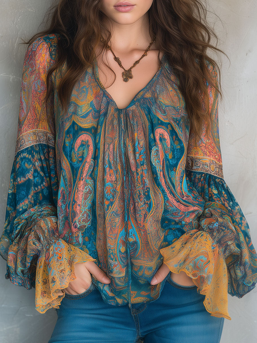 Sara - Boheme-bluse i chiffon