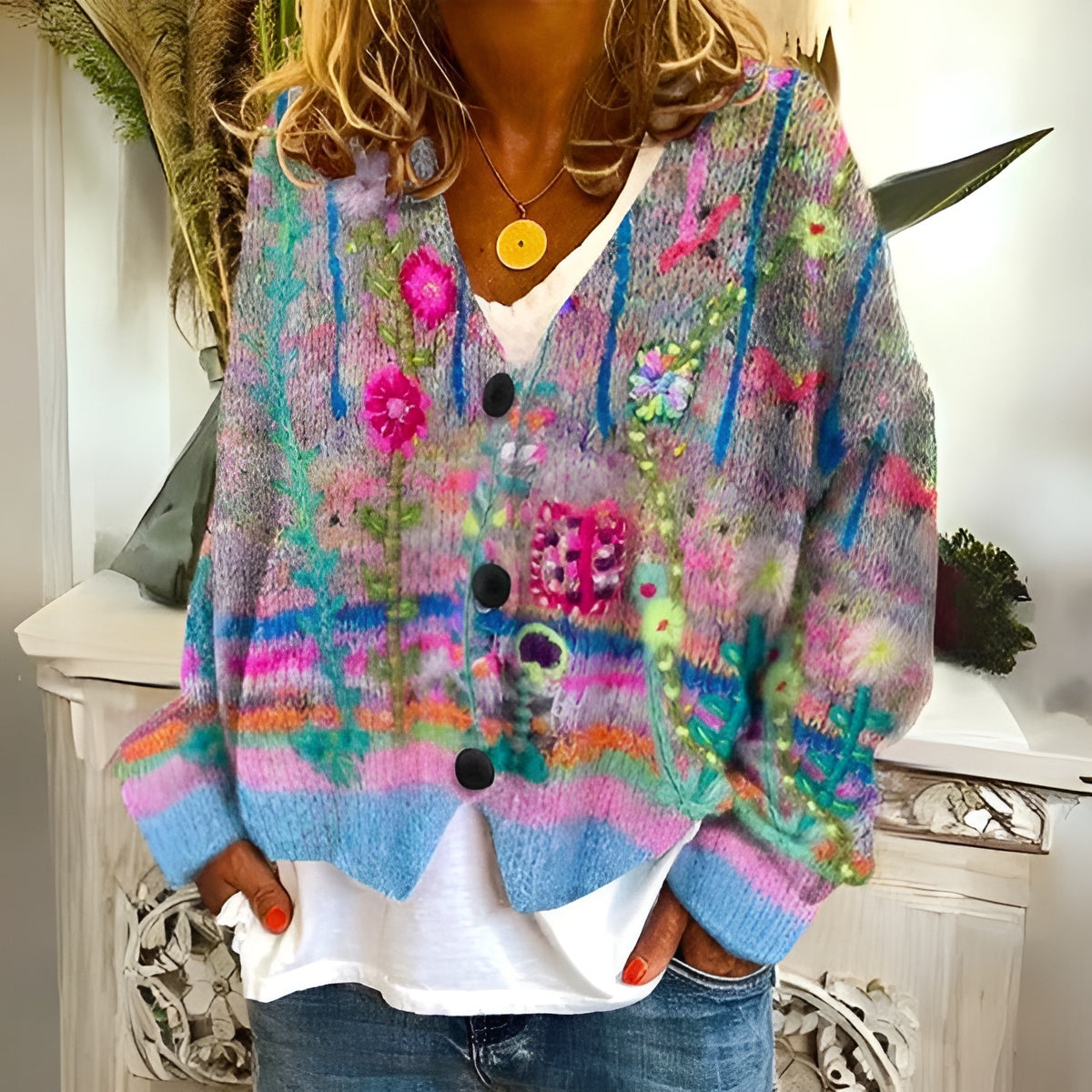 Emma - Cardigan med boheme-blomster