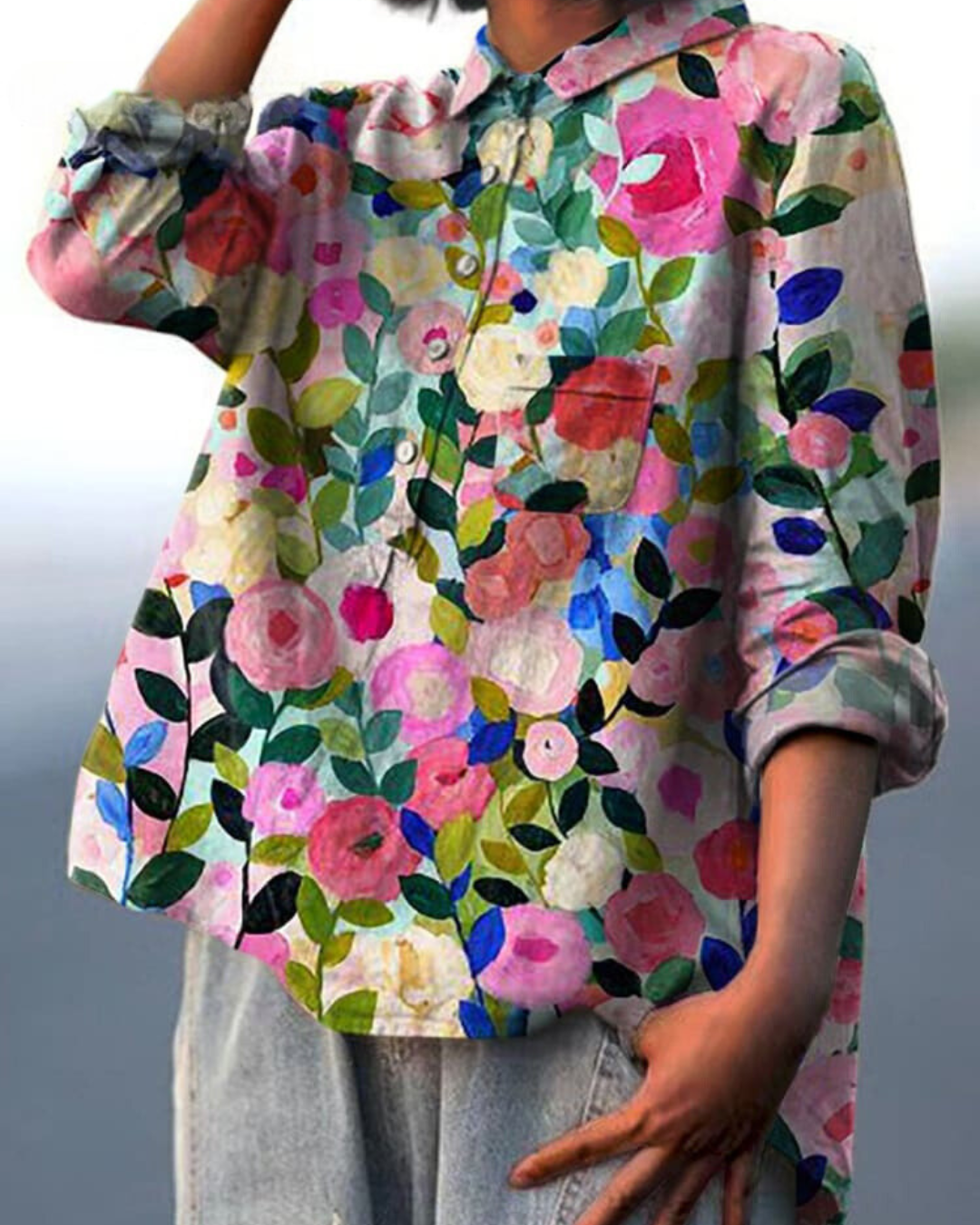 Lila - Elegant blomstret bluse