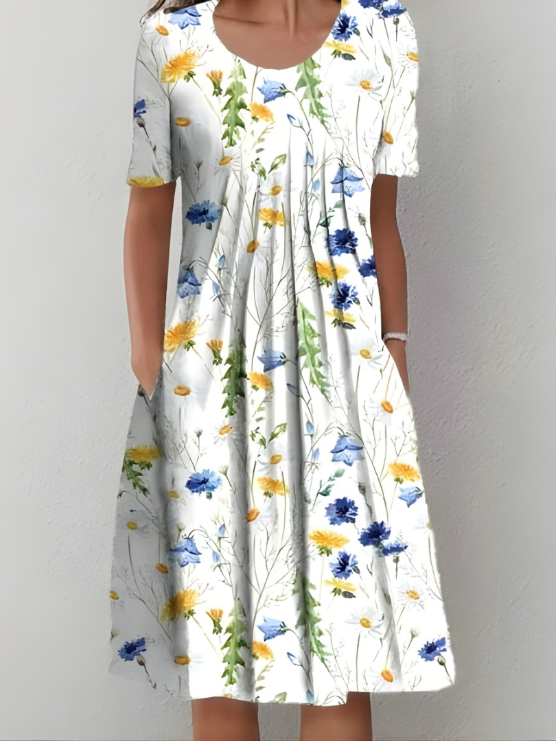 Cäcilia - Plisseret Blomsterkjole