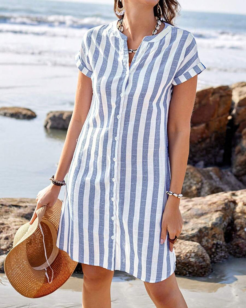 Martine - Elegant stribet skjortekjole
