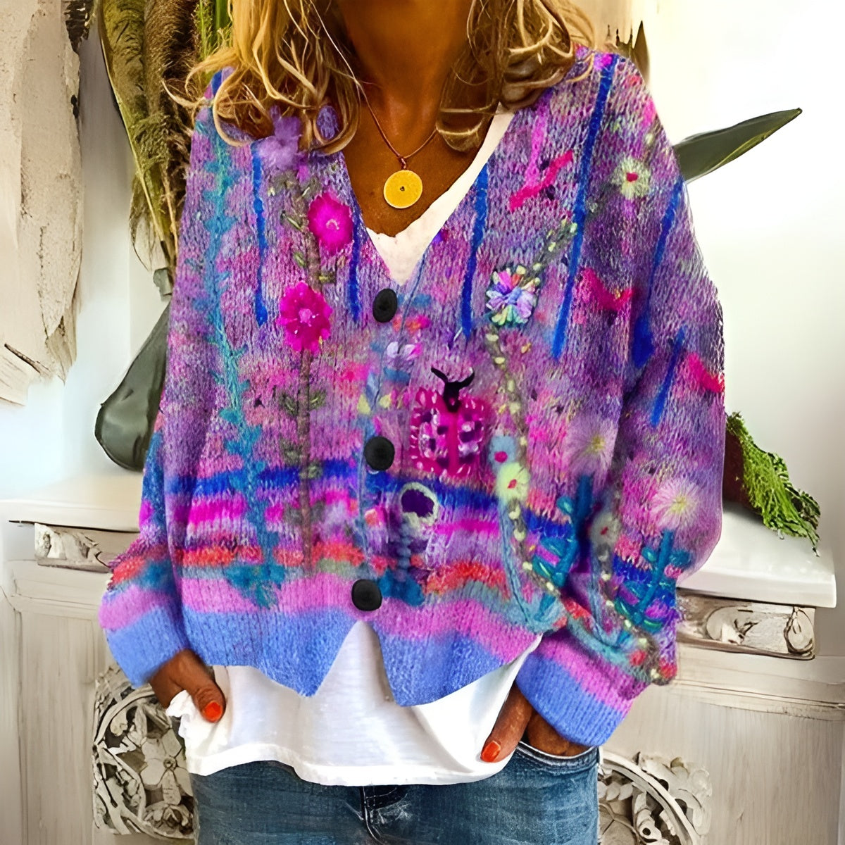 Emma - Cardigan med boheme-blomster