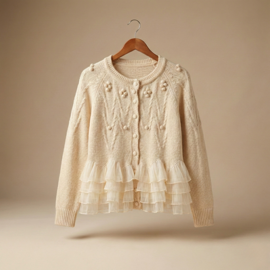 Natalie - Elegant Cardigan Med Flæser