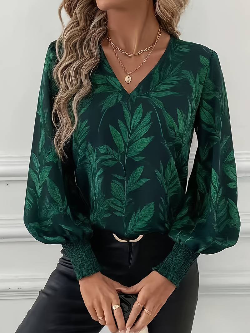 Ruchama - Elegant bluse med bladprint