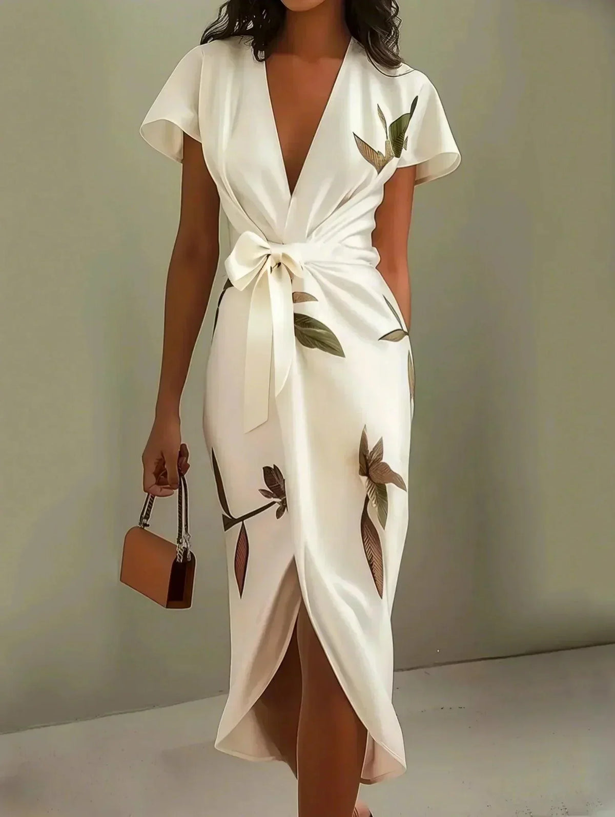 Harper - Elegant botanisk wrapkjole