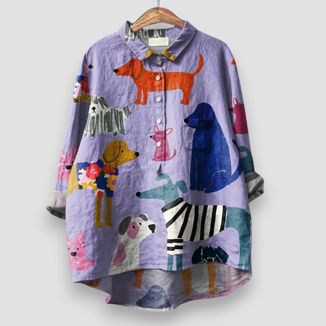 Kathrin - Bluse til kvinder med hundeprint