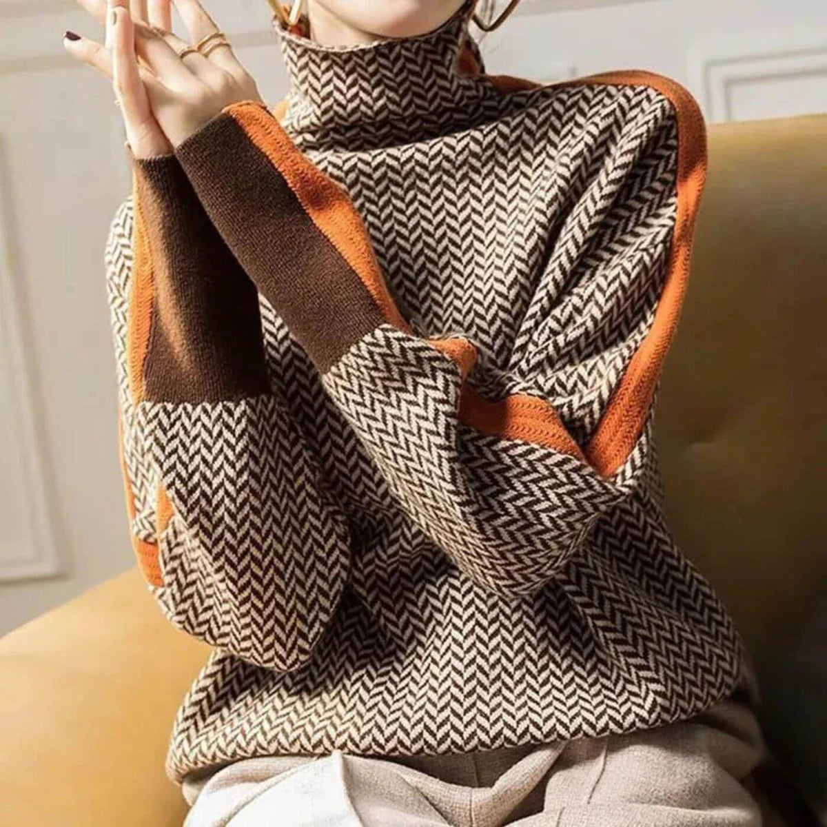 Hazel - Chic rullekravetrøje med sildebensmønster