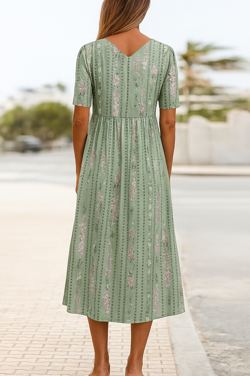 Mary - Midikjole med botanisk print, der skjuler maven smukt