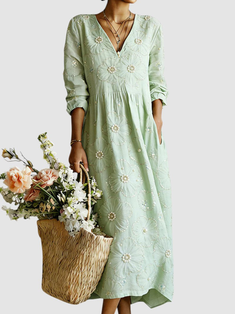 Lina - Elegant blomstret midikjole