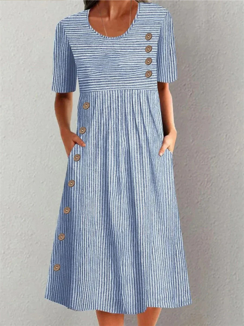 Marina - Elegant stribet midikjole