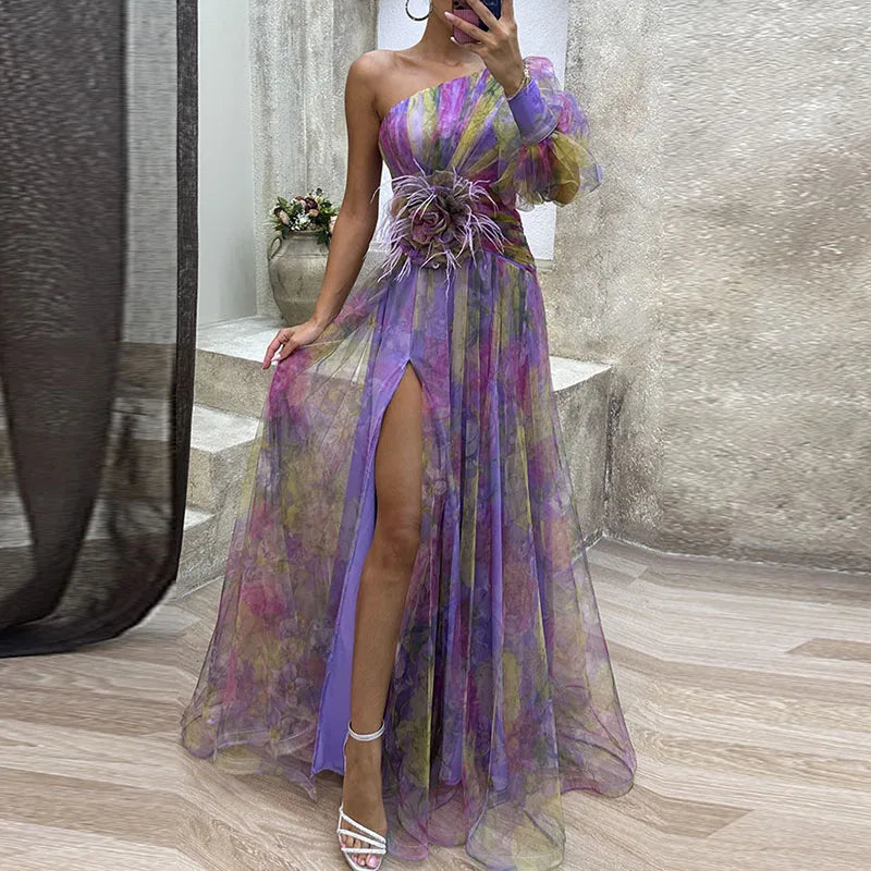 Philena - Elegant farverig maxikjole