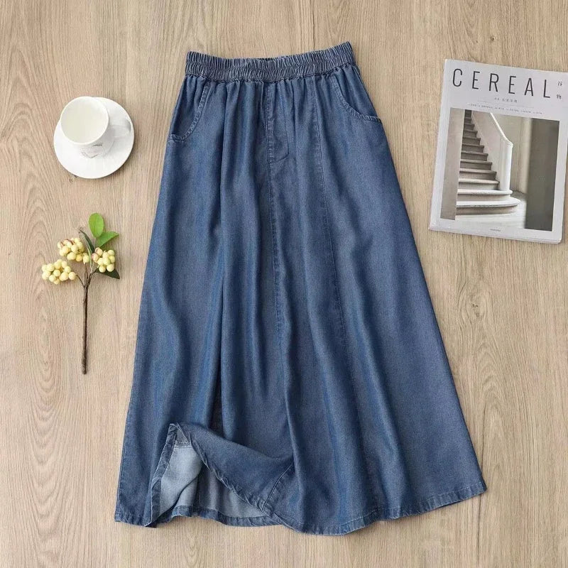 Liora Bay - Let midi-nederdel i denim