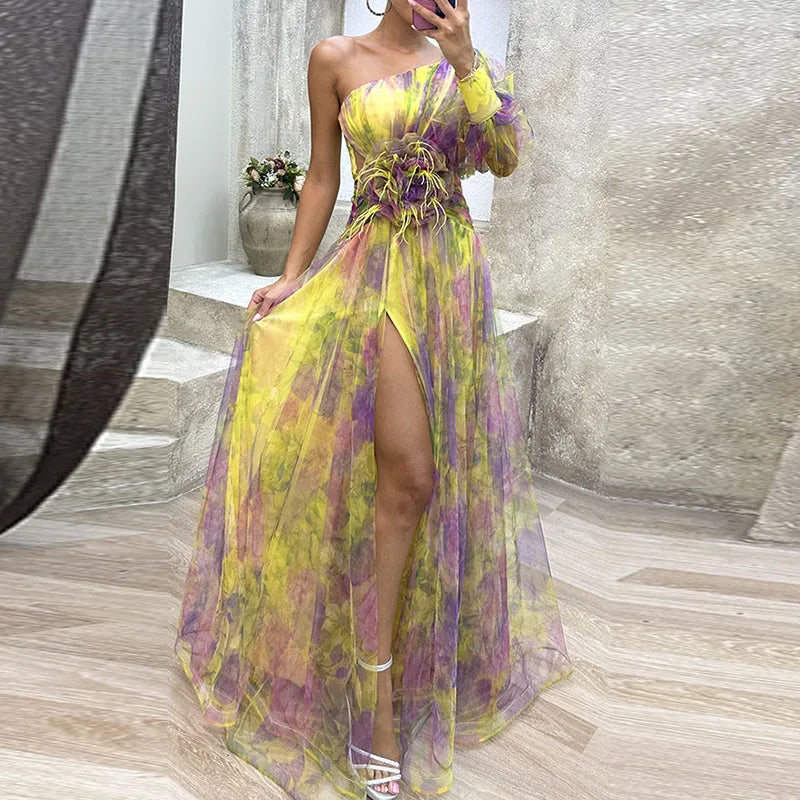 Philena - Elegant farverig maxikjole