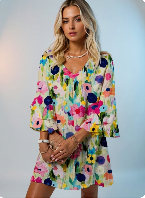 Mia - Blomstret minikjole